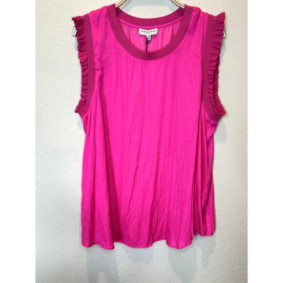 Skies Are Blue Curve Pink Ruffled Shoulder Tank Top 2X NWT Plus Size Blouse - Picture 1 of 12